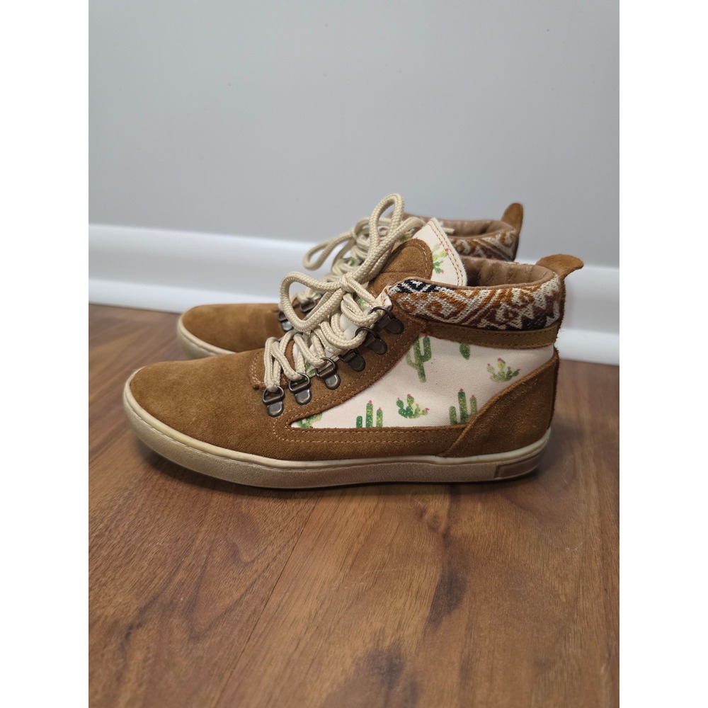 Excellent Inkkas High Top Sneakers 8 Brown Suede Cactus Print Woven Trim